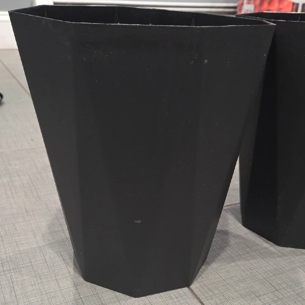 2 Pc Black Geometric Wastebasket Set